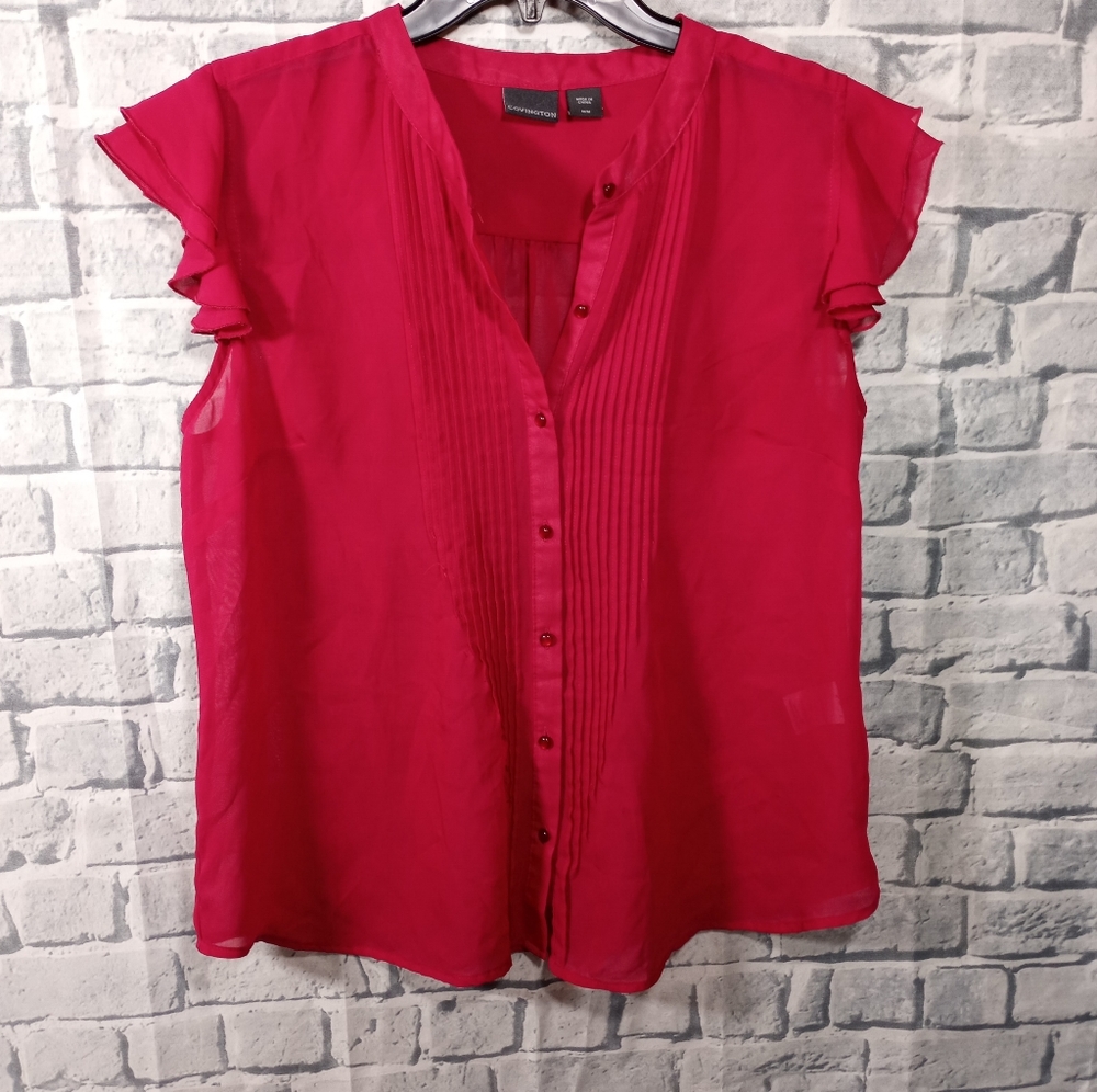Covington Pink Sheer Buttondown Blouse M
